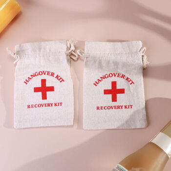 G Decor Set Of Two Hangover Kit Bags Linen Party Recovery Pouches With Red Cross Design, 7 of 7