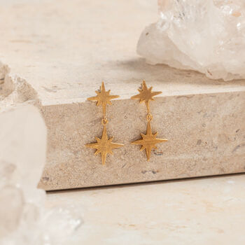 Brushed Gold Vermeil Plated Double North Star Earrings, 2 of 8
