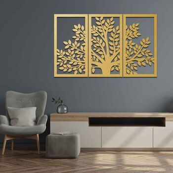 Three Panel Wooden Tree Wall Art, Home Or Office Decor, 8 of 10