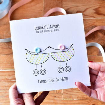 Newborn Twins Congratulations Button Card By Mrs L Cards ...