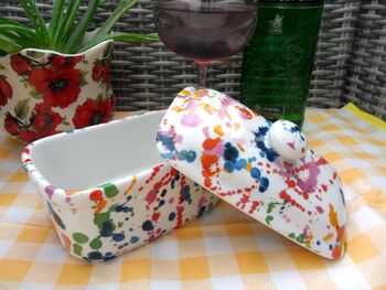 Lidded Butterdish In Paint Splashes Design, 4 of 6