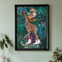 Giraffe Rollerskating In Tropical Flower Jungle Wall Art Print, thumbnail 1 of 6