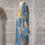 Ladies Luxury Bamboo Silk Kimono Robe Crane Bird Dusk Blue, thumbnail 5 of 9