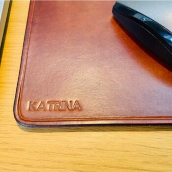 Personalised Stamped Leather Mouse Mat, Spanish Brown, 9 of 12