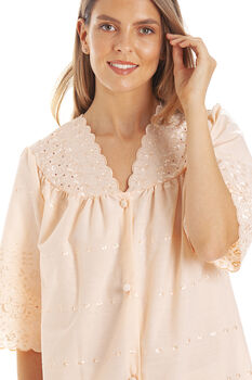 Cotton British Made Peach Button Front Nightdress, 4 of 4