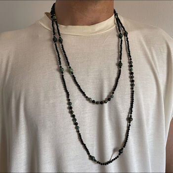 Mens Extra Long Length African Turquoise Onyx Necklace, 2 of 3