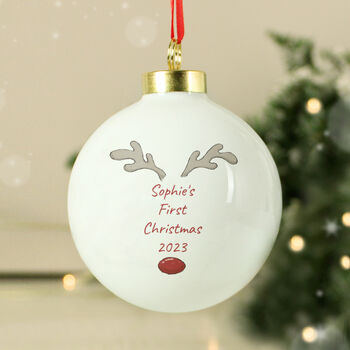 1st Christmas Tree Bauble Personalised Reindeer Bauble, 3 of 6