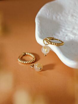 Round Gold Rutilated Quartz Twisted Hoop Earrings, 7 of 10