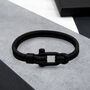 Men's Nautical Double Strand Black Matt D Shackle And Rope Bracelet, thumbnail 2 of 5