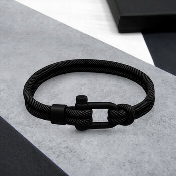 Men's Nautical Double Strand Black Matt D Shackle And Rope Bracelet, 2 of 5