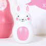 Pink Nesting Dolls, Bunny Chime With Personalised Bag, thumbnail 2 of 4