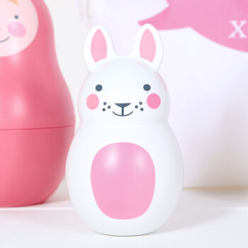 Pink Nesting Dolls, Bunny Chime With Personalised Bag, 2 of 4
