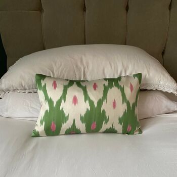 Green And Pink Silk Ikat Cushion, 2 of 4