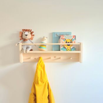 Nursery Shelf With Rail And Pegs For Nursery Wall Decor, 6 of 11