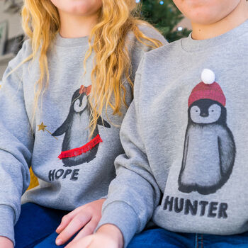 Personalised Applique Penguin Family Christmas Jumpers, 5 of 8
