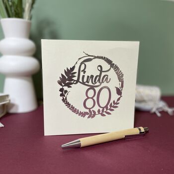 Personalised 80th Floral Birthday Papercut Card, 2 of 10