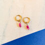 Hot Pink Agate Bead Huggie Hoop Earrings, thumbnail 1 of 2