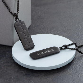 Personalised Men's Black Stone Dog Tag Necklace, 7 of 11