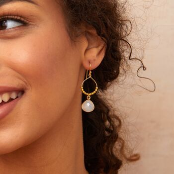 Semi Precious Gemstone Earrings Gold Plated Beaded Hoop, 6 of 8