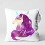 Personalised Purple Unicorn Name Cushion, Girl's Bedroom Decor, thumbnail 1 of 6