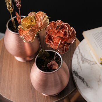 Handmade Copper Rose Set In Solid Copper Vase, 3 of 5