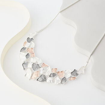 Hammered Effect Three Tone Geometric Necklace, 2 of 3