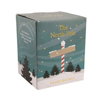 Merry Christmas North Pole Christmas Bauble | Christmas Keepsake | Christmas Sign | Glass Tree Decoration Ornament | Gift Boxed, 4 of 4