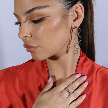 925 Solid Sterling Silver Designer Open Luna Drop Ring, 4 of 6