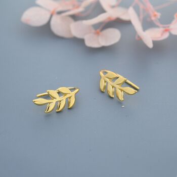 Sterling Silver Olive Leaf Mini Crawler Earrings, 2 of 12