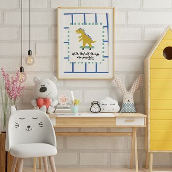 With God All Things Are Possible Dinosaur Nursery Print, 5 of 7
