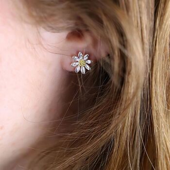 Sterling Silver Large Daisy Flower Stud Earrings, 3 of 10