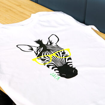 Kids Personalised Zebra With Glasses T Shirt, 3 of 6