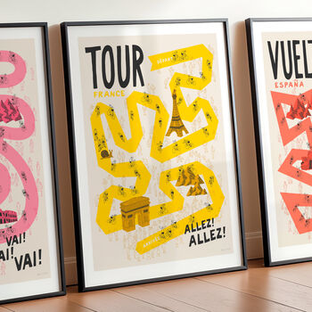 Set Of Three Grand Tours Cycling Prints, Tour Giro Vuelta, Cyclist Gift, 2 of 10
