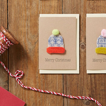 Handmade Christmas Bobble Hat Card Set Of Six, 5 of 6