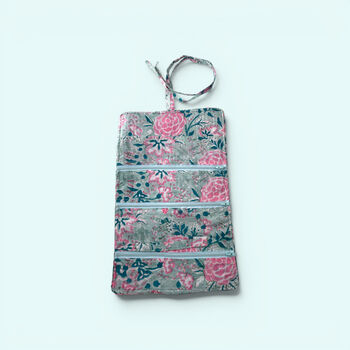 Cotton Jewellery Roll | Ditsy Duck Egg Blue And Pink Floral, 2 of 6