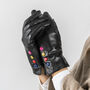 Black Leather Lined Gloves With Button Detail, thumbnail 1 of 10