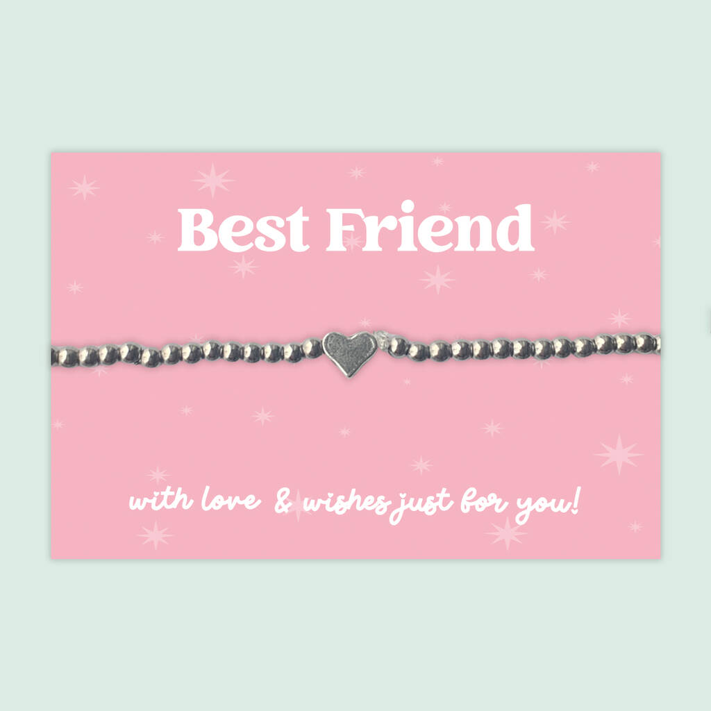 Best Friend Heart Charm Stretch Bracelet, Stainless Steel, 1 of 4
