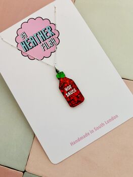 Hot Sauce Glitter Charm Necklace / Foodie Gift / Spicy Statement Jewellery / Fun Accessories, 6 of 9