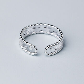 Sterling Silver Star Band Adjustable Ring, 2 of 5