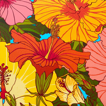 Tropical Hibiscus Flower Print In Oranges And Yellows, 2 of 6
