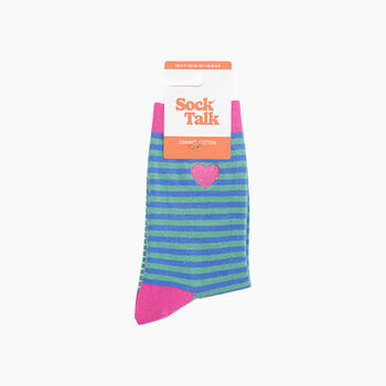 Embroidered Heart Striped Combed Cotton Socks In Blue, 4 of 4
