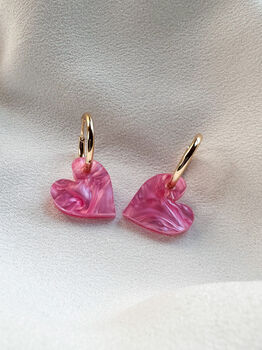‘Forever’ Heart Acrylic 18k Gold Plated Hoop Earrings, 2 of 3