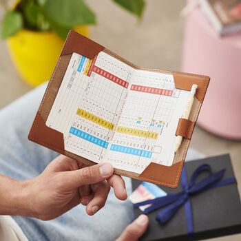 Personalised Leather Golf Score Card Holder With Pencil, 2 of 5