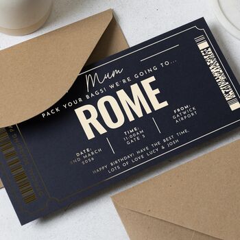 Personalised Rome Gold Foil Boarding Pass Gift Voucher, 3 of 9
