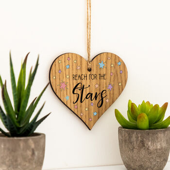 Reach For The Stars Token Gift Hanging Wood Heart, 2 of 3