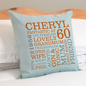 Personalised 60th Birthday Word Art Cushion, 5 of 9