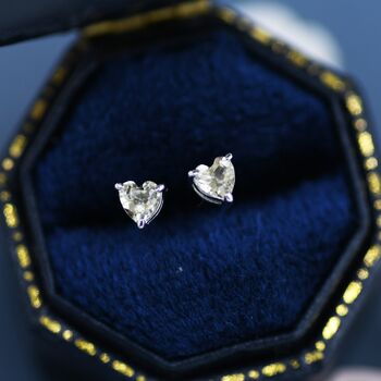 Sterling Silver Genuine Lemon Quartz Crystal Heart Stud Earrings, 7 of 12