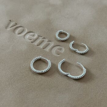 Small Rope Twist Huggie Earrings Silver, 2 of 3