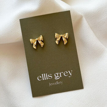 18k Gold Plated Bow Stud Earrings, 2 of 3