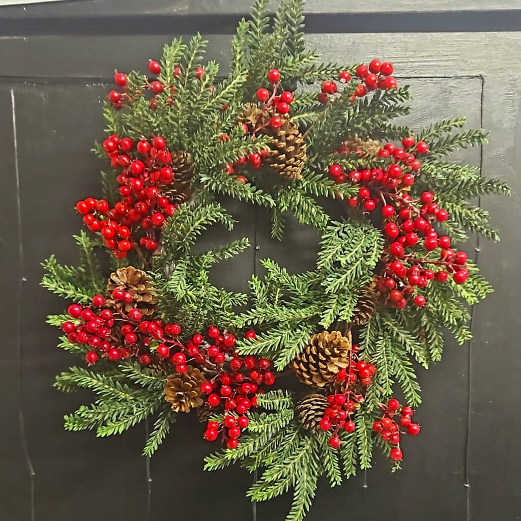 Sabina Pine And Berry Luxury Faux Christmas Wreath, 1 of 1